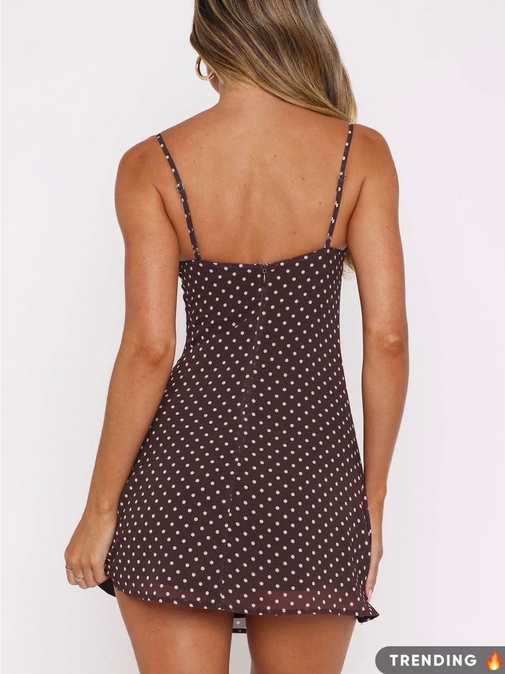 White Fox Boutique In The Back Of My Mind Mini Dress Chocolate Polka Dot - Picture 3 of 5